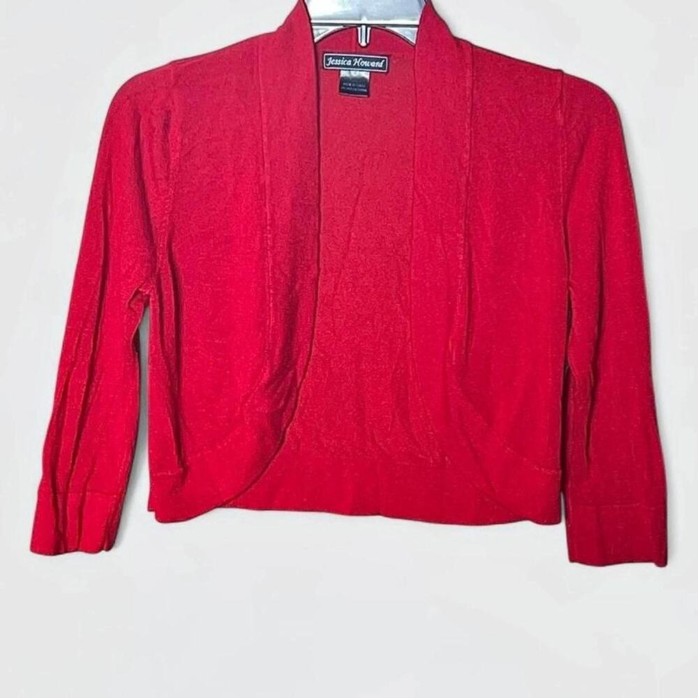 Jessica Howard Red Cropped Open Cardigan - Size M